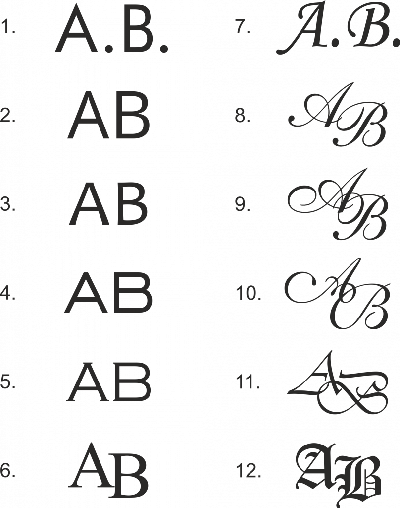 Schriftmuster für GlasGravuren • HolzGravuren Initialen & Monogramme