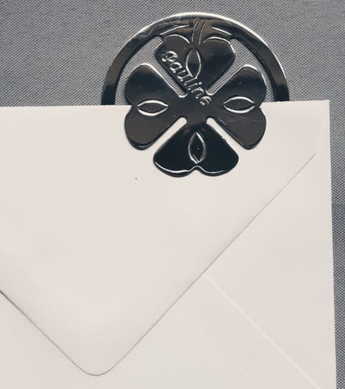 Lesezeichen Kleeblatt rund 925 Silber mit Gravur 1 Lesezeichen Kleeblatt rund 925 Silber mit Gravur